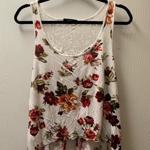 Floral crop tank with lace accents on back